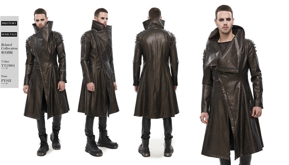 Abrigo largo informal de cuero PU estilo retro gótico punk negro de moda Diablo para hombre Foto 4 de 4