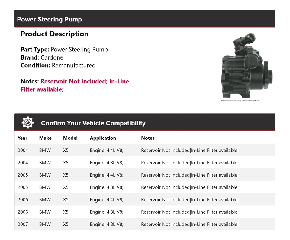 Bomba de dirección asistida Cardone 2005 2006 para BMW X5 2004-2007 Foto 2 de 4