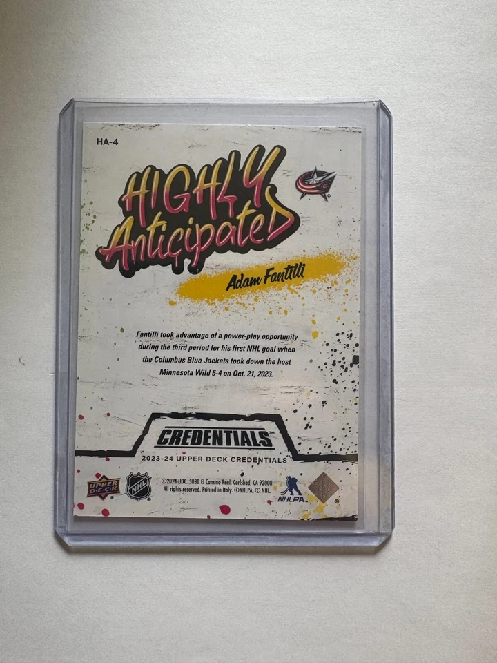 2023-24 Upper Deck Credentials Highly Anticipated #HA4 Adam Fantilli - Image 2 of 2