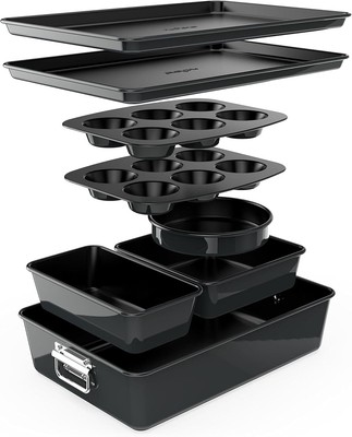 NutriChef 8-Piece Stackable Nonstick Bakeware Set Premium Steel Baking Tray Set