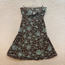 Y2K Vintage Gap Midi Dress 10 Brown Blue Floral Strapless A-Line Fairy Grunge
