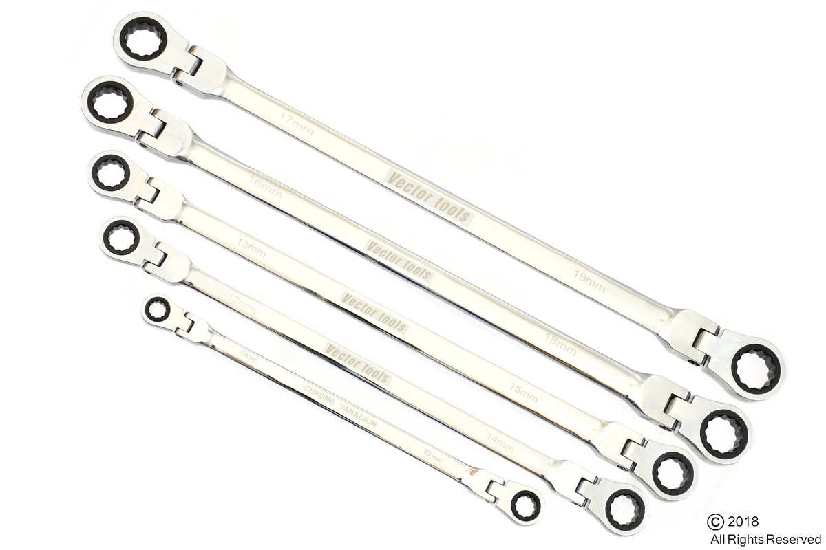 Double Box End Ratcheting Wrench 5 pc Metric Universal Flexible