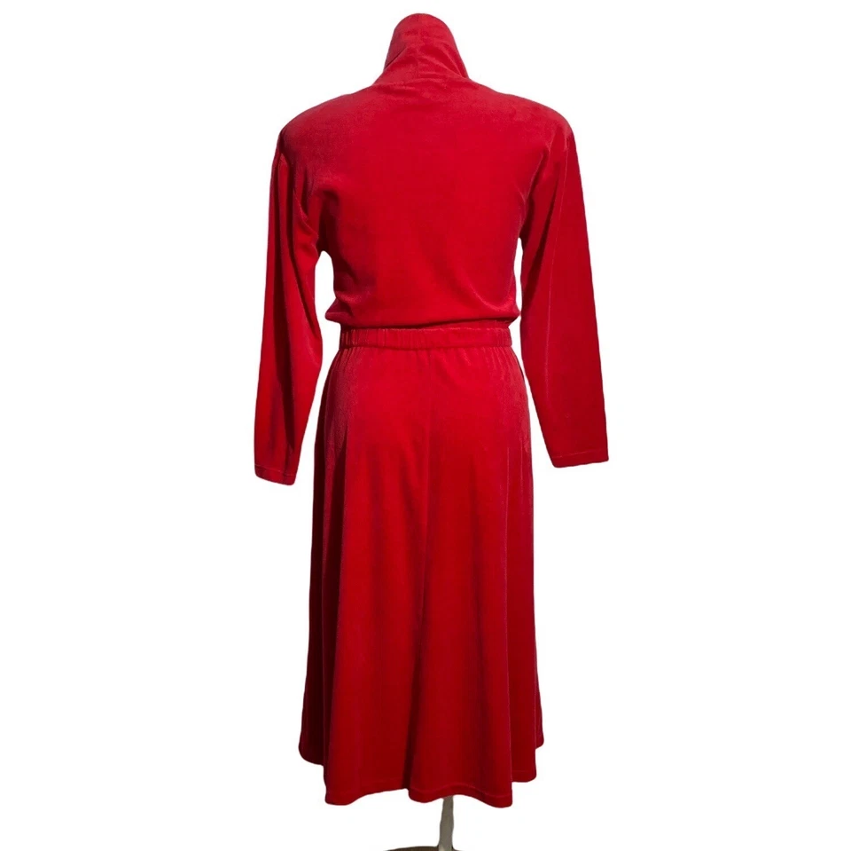 Vestido vintage para mujer FADS M rojo suave terciopelo tela largo Sl cuello tortuga holgado Foto 4 de 4