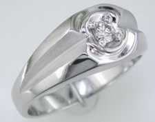 ESTATE .20CT DIAMOND 14KT WHITE GOLD 3D ROUND SOLITAIRE MATTE  SHINY MENS RING