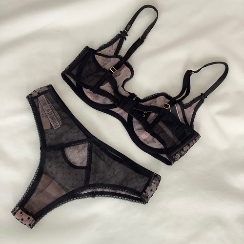 Victoria’s Secret Dream Angels Black Spotty Bra Panties Set Size 32D & S - BNWT - Picture 2 of 5