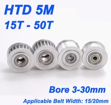 HTD 5M 15T-50T Timing Belt Pulley Idler Pulley Bore 3-30mm for 15/20mm Wide CNC