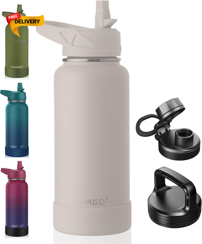 32 Oz Insulated Water Bottle with Straw, Stainless Steel Sports Water Cup Flask