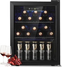 1.7 Cu.Ft 16 Bottle 68 Can Wine Cooler & Mini Fridge,Glass Door Quiet Compressor