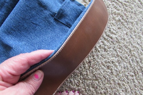 NEW/tags TOTEWORKS Fashion Leather Look Canvas/Denim tote w/pocket 14"x17"x3" - Picture 4 of 10