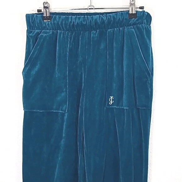 Pantalones de terciopelo verde azulado juvenil JUICY COUTURE con logotipo bordado plateado, talla 16 XL Foto 2 de 4
