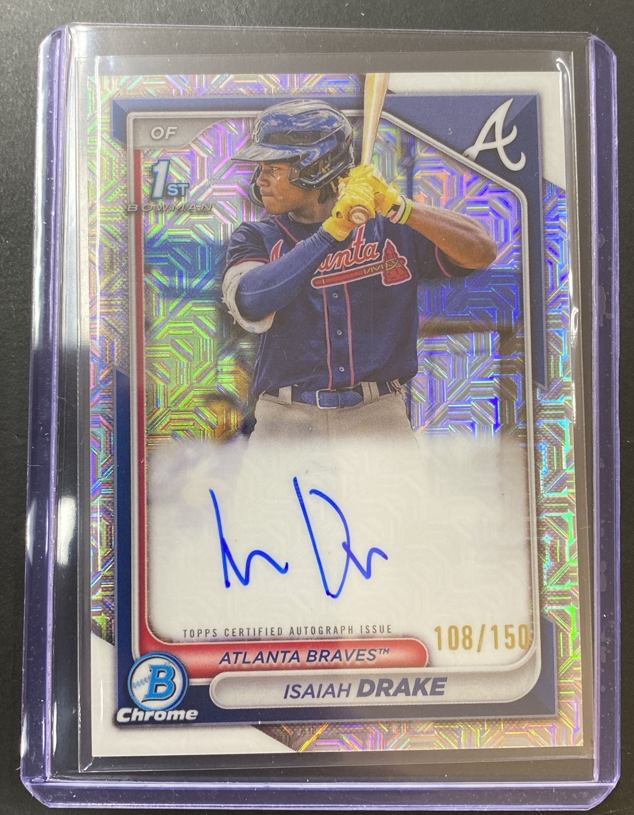 2024 Bowman Chrome Isaiah Drake 1st Choice Mojo Refractor Auto #d /150 Braves