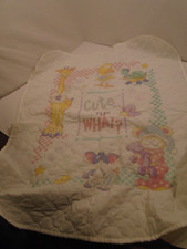 Hand Embroidered white quilted Baby Blanket nursery "Cute or What" Animals