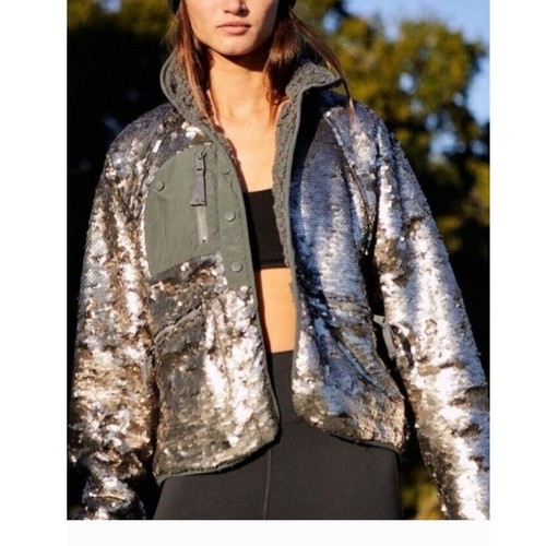 New Free People Hit The Slopes Sequin Jacket Size X-Small $298 Graphite - Picture 6 of 10