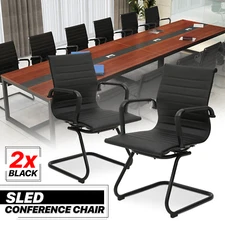 [PAIR SET]Leather Office Guest Chair Meeting Room Reception Clerk Seat w/Armrest