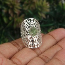 Czech Republic Authentic Moldavite Mandala Ring Made in 925 Sterling Silver