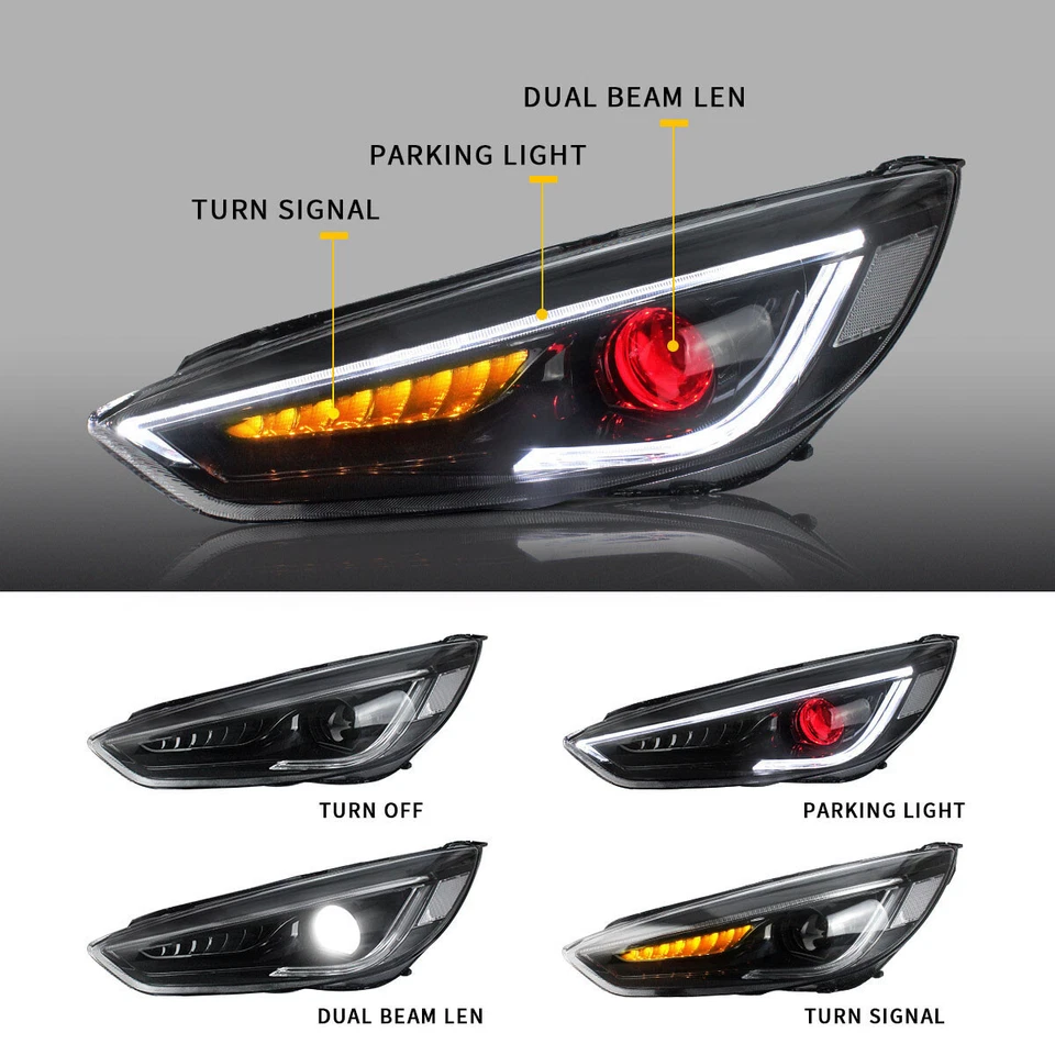 LED Projector Headlights For 2015-2018 Ford Focus Sequential Demon eyes A Pair - image 2 of 4