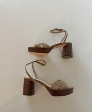 Veronica Beard Drina Ankle Strap Platform Sandals Hazelwood Brown Suede 8.5