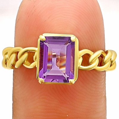 18K Gold Over Brass Natural Gemstones Octagon Shape Ring s.5-8 RM1749 TGR1015