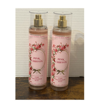 2 Bath & Body Works Pink Chiffon Fine Fragrance Mists, New, Red Pear, Jasmine