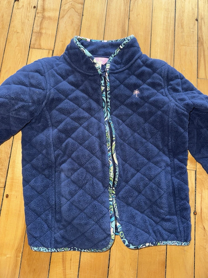 Chaqueta Lilly Pulitzer Niñas Azul Marino Acolchada Polar Cremallera Talla 7 Borde en Contraste Foto 2 de 4