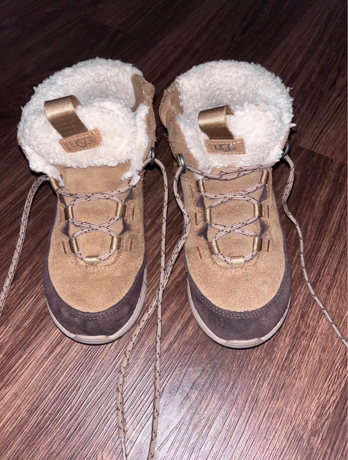 UGG cozy lace boots kids size 2 suade two tone,