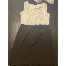 Adrianna Papell Colorblock Sheath Dress Cream Black V Neck Knee Length