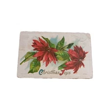 Antique Christmas Joy Postcard Poinsettia Flower Posted Divided Back Embossed 