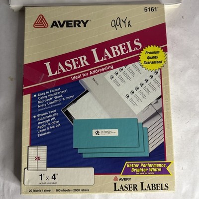 Avery   Address Labels for Laser Printers 5161 ,1'' x 4'', 67 Sheets 2000 Labels.