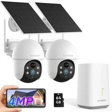 TMEZON 1080P WIFI CCTV Security  Solar Camera Audio System Outdoor 64GB NVR Set