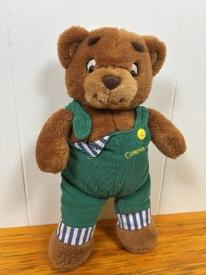Vintage 1997 Eden Corduroy Bear Brown Teddy Green Overalls Stufffed Plush Toy