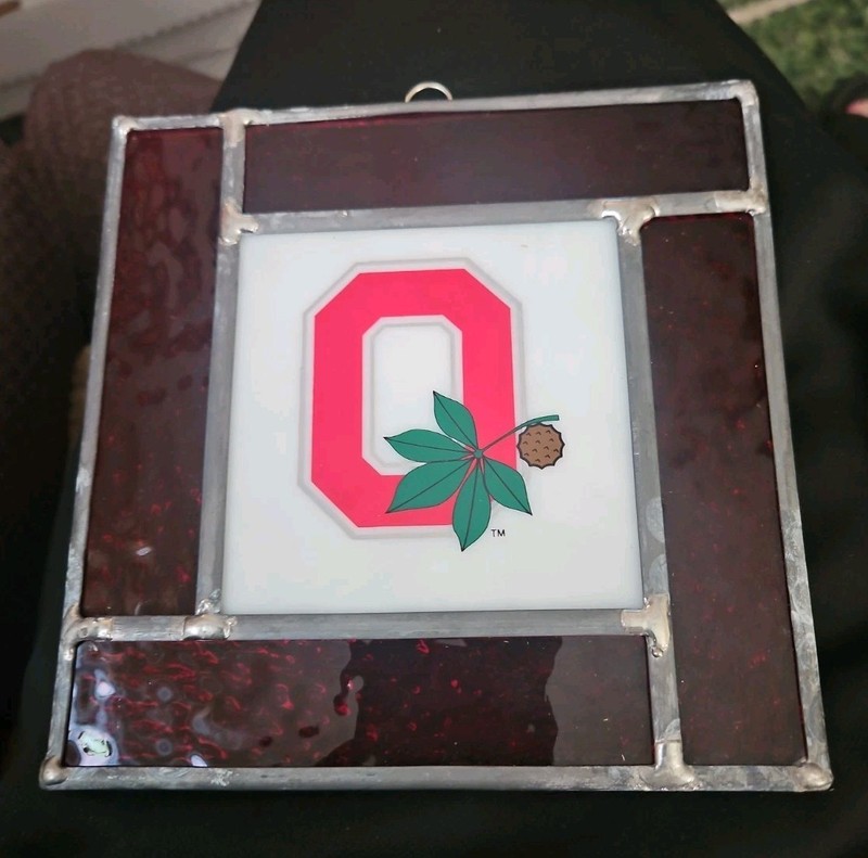 OHIO STATE BUCKEYES VINTAGE STAINED GLASS 6"×6" !