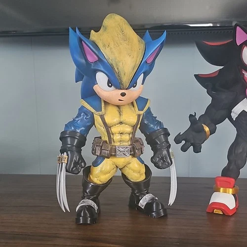 Custom Sonic × Wolverine 3D Printed Mashup Figure Blue Yellow Black Collectible
