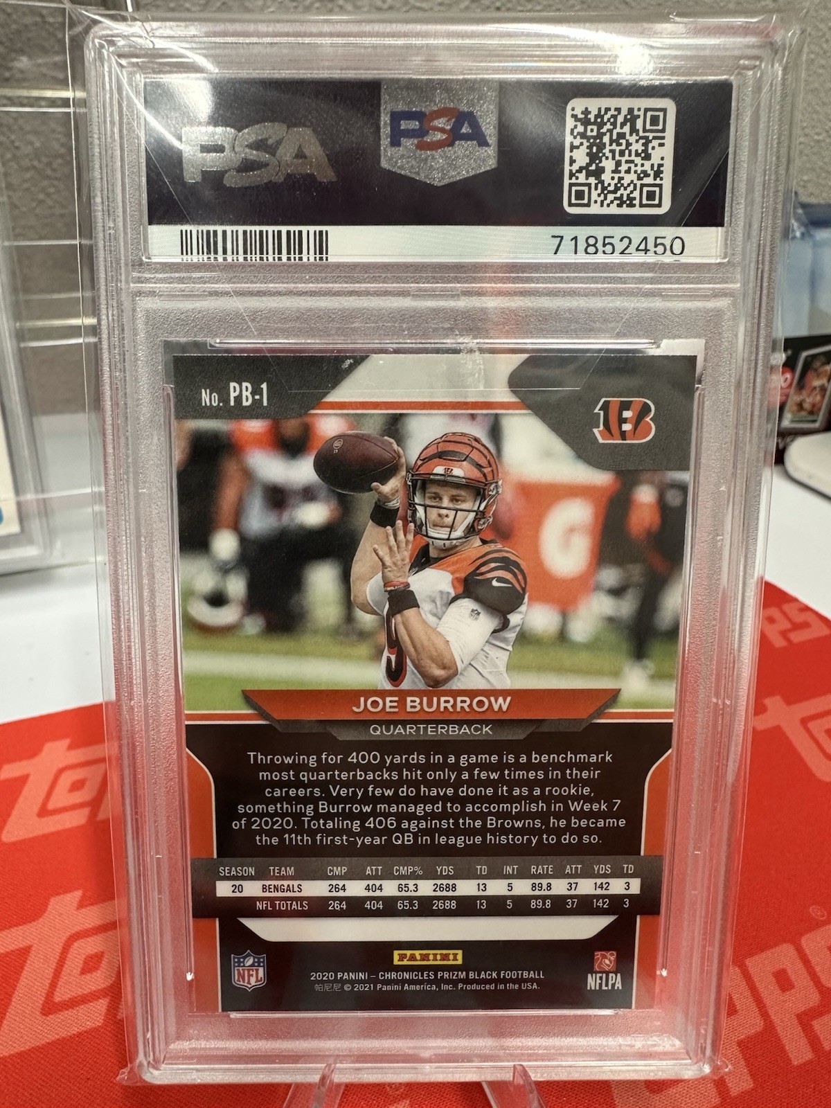 2020 Panini Chronicles - Prizm Black Joe Burrow #PB-1 (RC) PSA 10 view 3