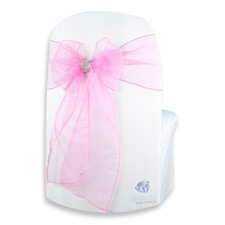 10 pcs Organza Chair Cover Bow Sash 108"x8" - Hot Pink - w/ Bow Covers nb