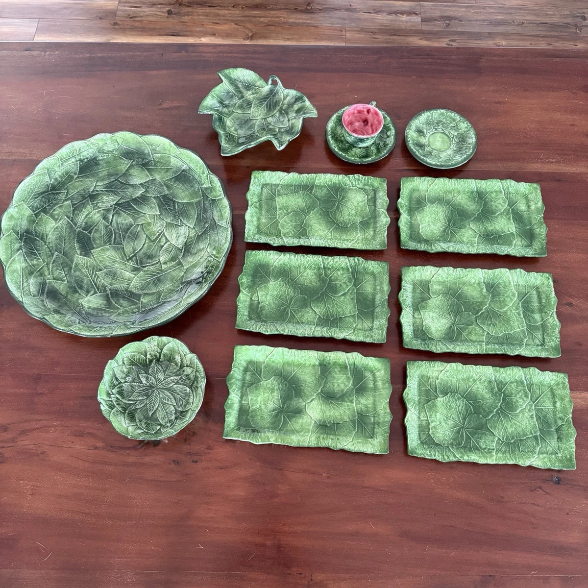 Service Plat Vietri 2 Pièces – Céramique Décorée Main – Vert Pâle – NEUF
