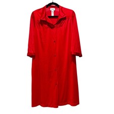 Vanity Fair Vintage Red Lace Trim Button Front Nightgown Robe Kimono Size Small