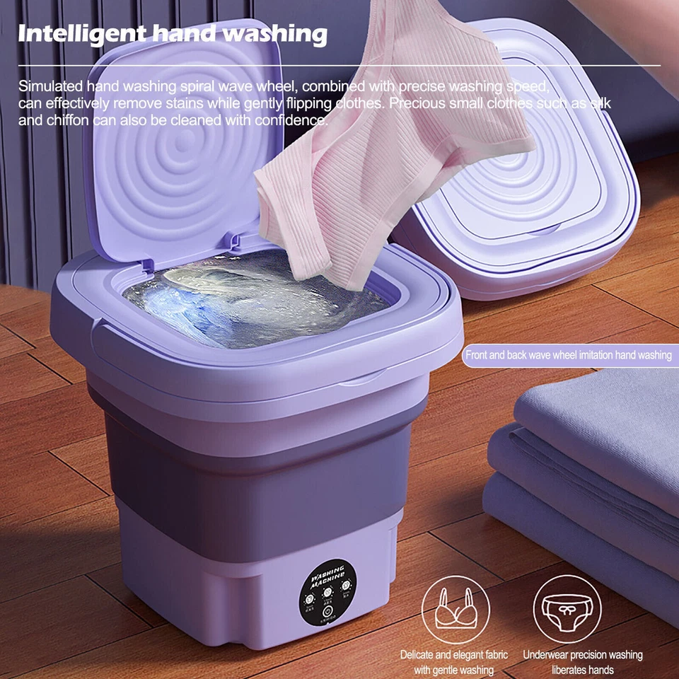 Folding Portable Washing Machine 8L Large Capacity Clothes Spin Dryer Bucket - Image 4 of 4