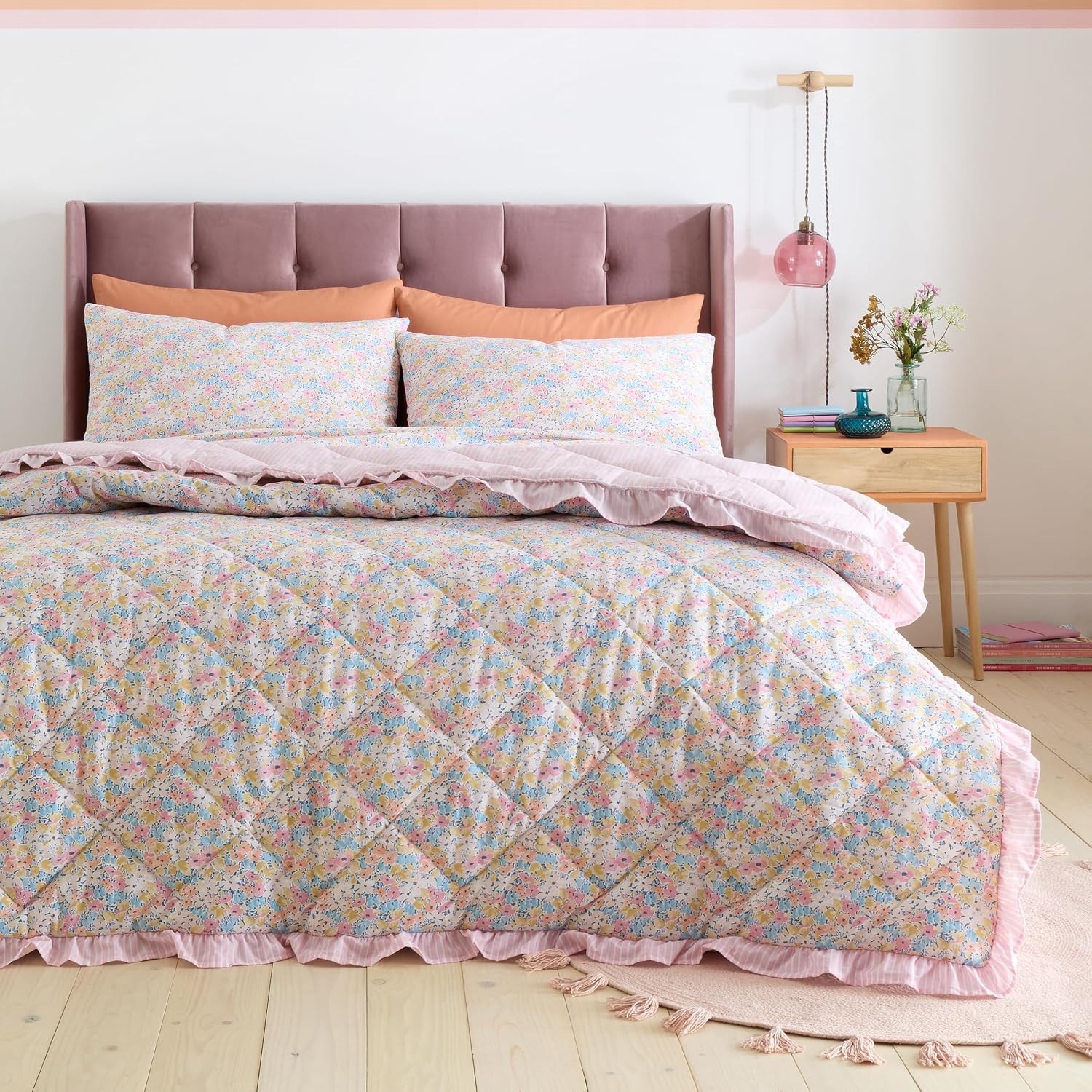 B&Q - Darcy Floral Reversible 220X230Cm Bedspread Pink - Image 2