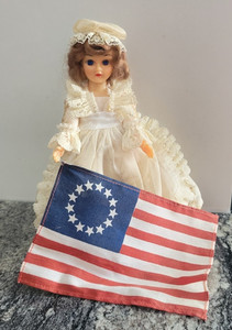 BETSY ROSS Holding American Flag Doll Gift from Order of Eastern Star 7 1/2 inch