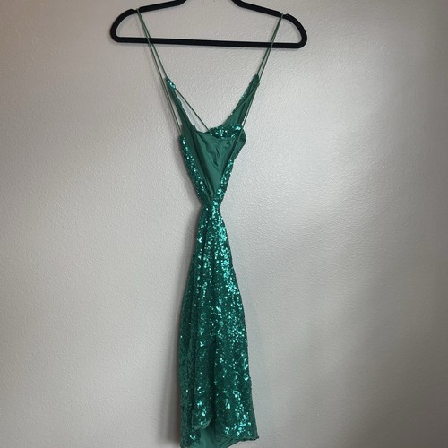 Hello Molly Wanna Know How You Feel Sequin Mini Tie Back Cut Out Dress 4 Green - Picture 3 of 12