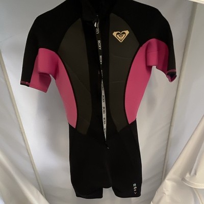 ROXY Women's Shorty Wetsuit Black Pink Front Zip Size 10/38