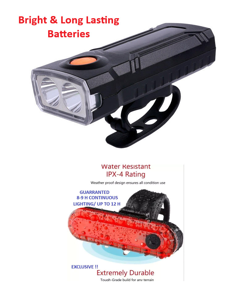 Set Luci Mountain Bike USB Ricaricabile Bicicletta T6 Torcia LED Lampada Anteriore Posteriore.