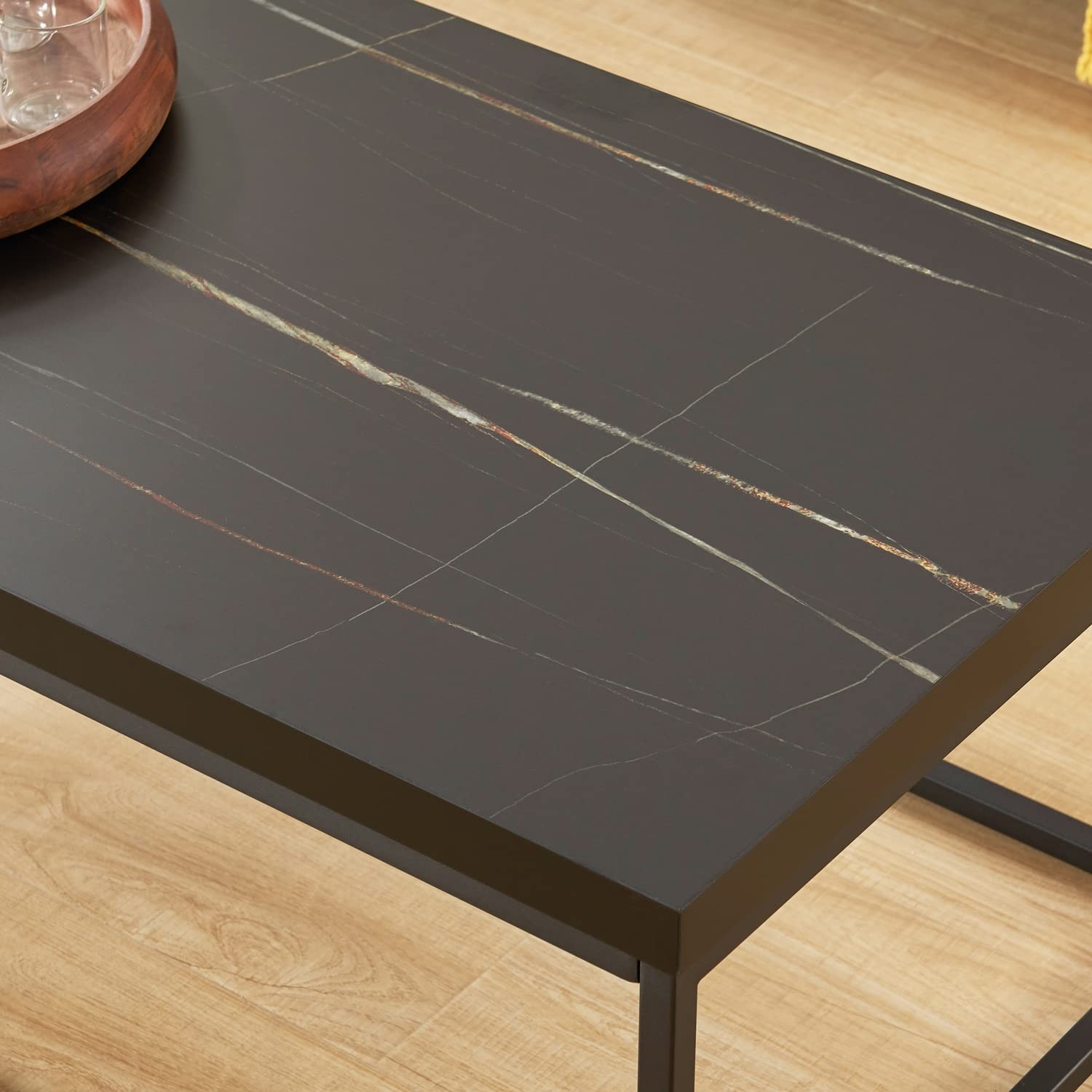 18-Inch Black Marble Accent End Table/Side Table for Living Room, Modern Indu...