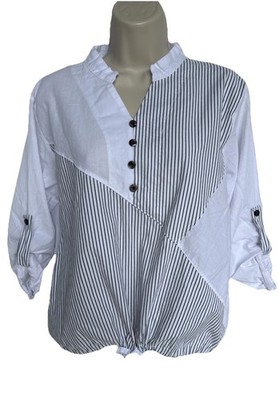 CoCo Simple Naturally Modern Striped Colorblock Button Front Blouse Top Size S