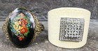 Vintage Russian Hand Painted Floral Brooch Black Lacquer Upcycled To Cuff Bracel — photo 1