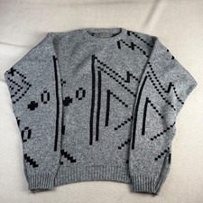 Vintage Le Tigre Mens M Grey Geometric Abstract Knit Crewneck Sweater USA Made