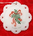 Vintage Fenton Snowflake Christmas Ornament Handpainted  Holly & Ribbons Signed