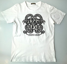 ROBERTO CAVALLI Mirror Snake Men's Graphic T-Shirt White with Black Logo...