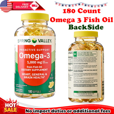 Spring Valley Omega 3 Fish Oil 1000mg 180 Softgels Heart Brain Health Supplement