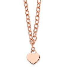 Stainless Steel Rose IP-plated Heart Pendant Necklace 16" w/ .5 in Ext. 16.57gm